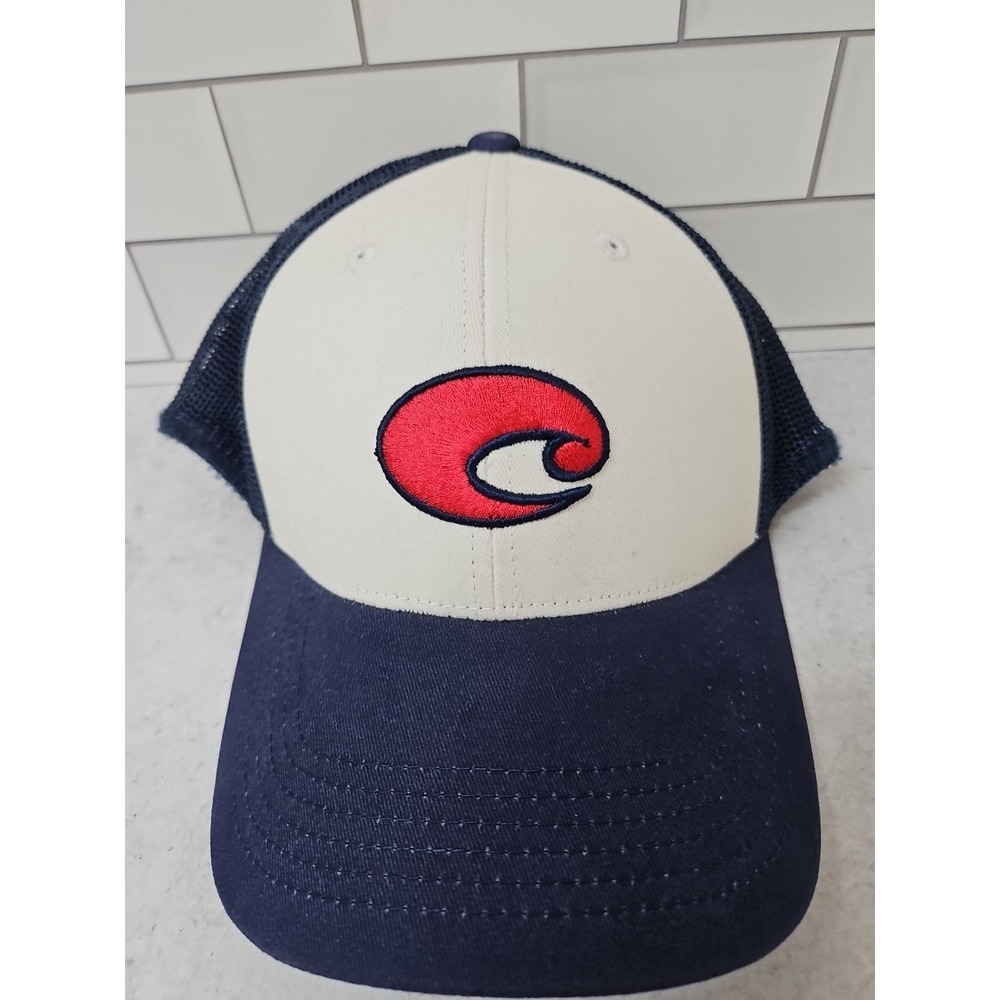 Costa Del Mar Chesapeake  Trucker hat Cap  Red White  Blue Adjustable NTW Flaw